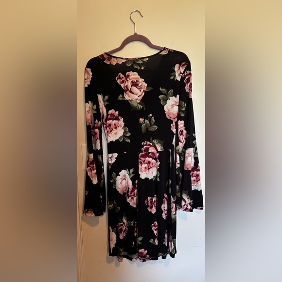 J for Justify Pink and Green Fit and Flare Dress with Bell Sleeves - Picture 6 of 6